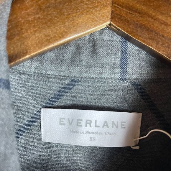 Everlane The Brushed Flannel Shirt Mens Size XS Dark Grey Long‎ Sleeve Plaid NEW - Picture 6 of 11